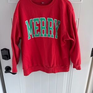 Festive Red 'Merry' Crew Neck Sweater